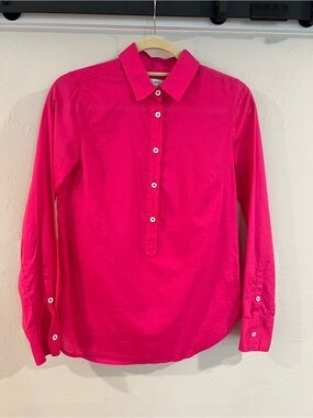 J. Crew Bright Pink Button-Down Long Sleeve Popover Shirt